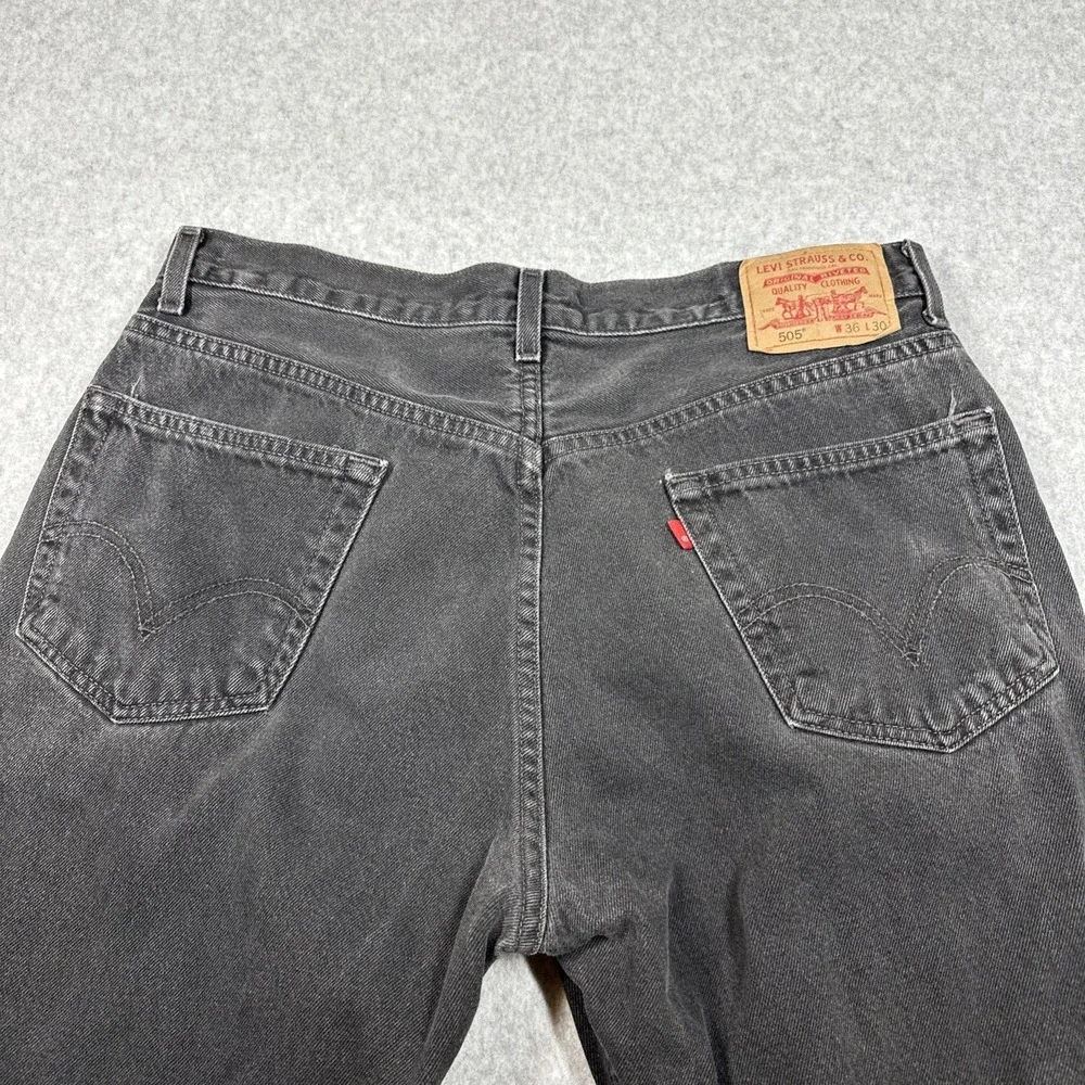 Levis 505 Vintage Y2K Regular Fit Men's 36x30 Black‎ Denim Jeans Retro